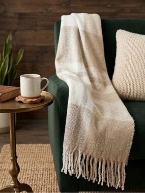 Opalesence Tan Buffalo Plaid Throw Blanket